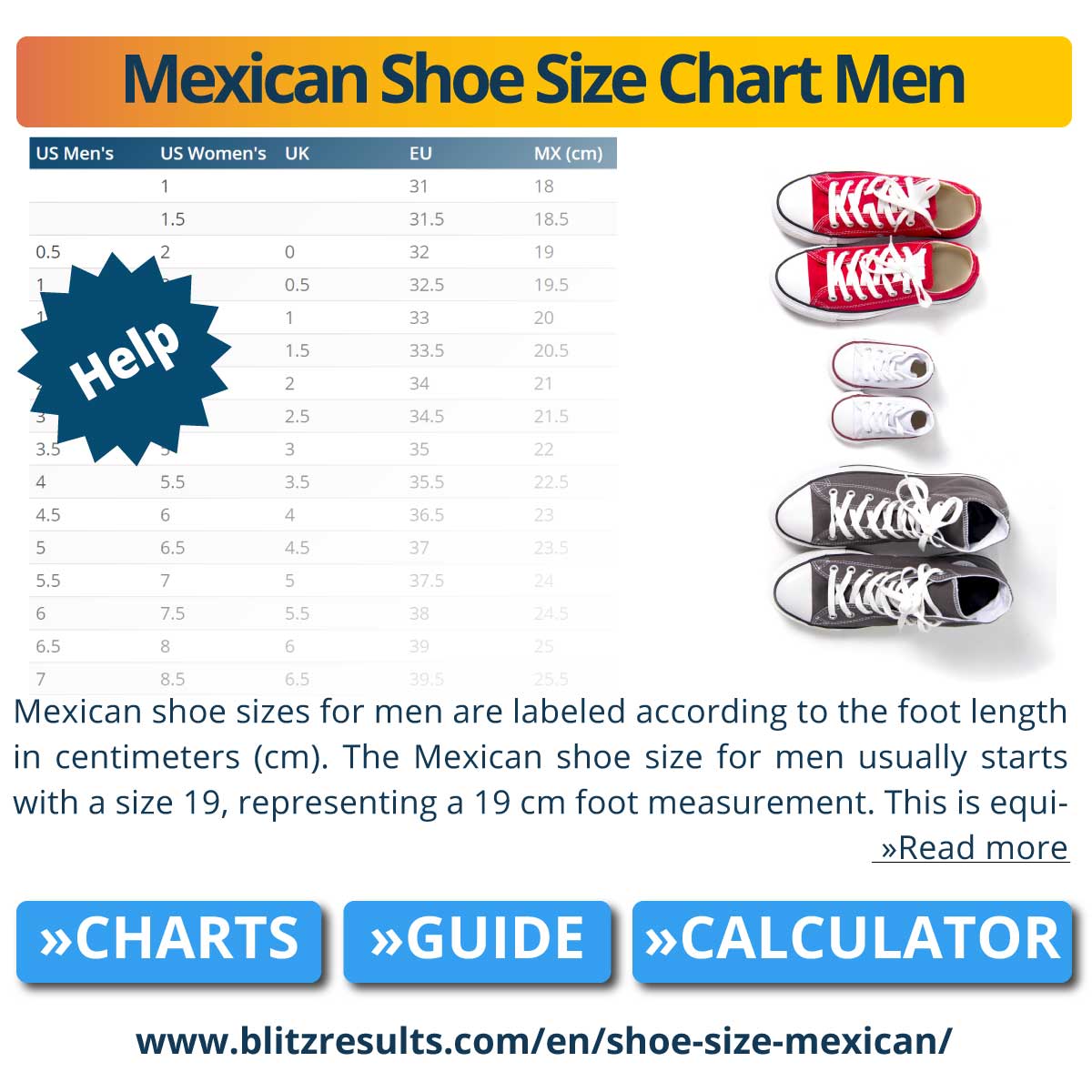 Mexican Shoe Size Chart Men