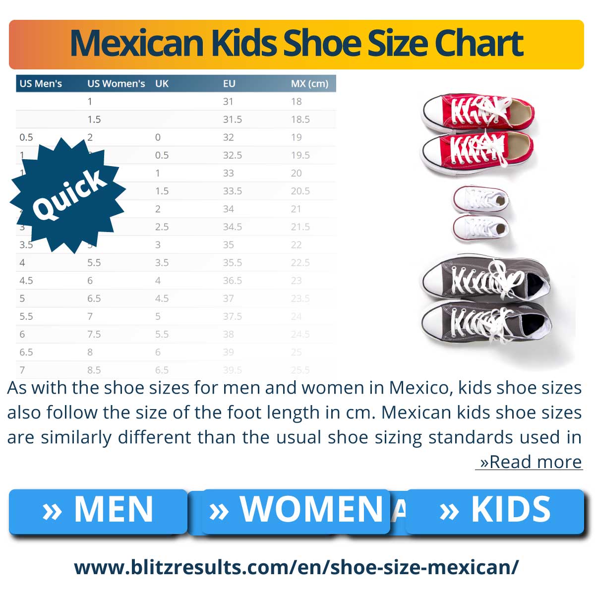 Mexican Kids Shoe Size Chart