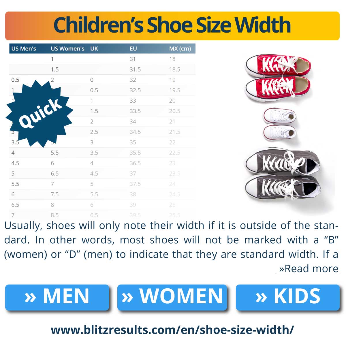 Children’s Shoe Size Width