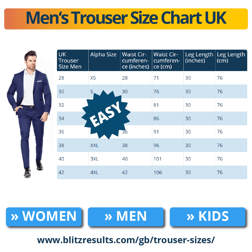 Mens Trouser Size Chart UK